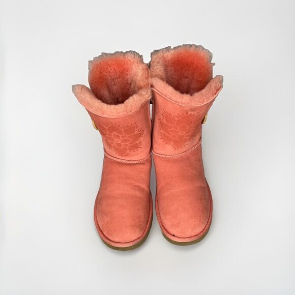 Womens UGG Boots Pink Coral Kimono Bailey Button Flower Rare Limited-Edition Sz6 - Picture 4 of 16